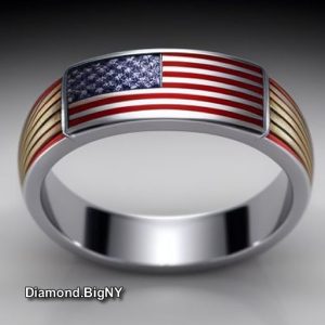 Men’s American Flag Ring in Trump Style – White Gold or Platinum with Diamonds, 2025 Design by Diamond.BigNY – Proud American Flag, Unique AI-Inspired Design