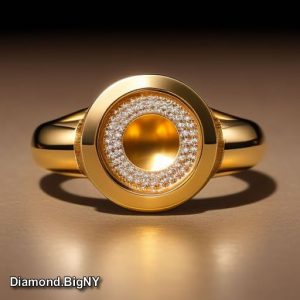 Solid 14K Gold Gangsta Rap Style Ring with Diamond-Set Gold Disc – New York-Inspired BIG-BANG.