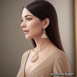 Unique Triangular Gold Earrings and Pendant Set with Diamonds – Inspired by Cleopatra’s Beauty, Combining Strength and Harmony, Perfect Gift for Her by Diamond.BigNY"